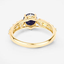 Load image into Gallery viewer, 1.13 Carat Genuine Blue Sapphire and White Diamond 10K Yellow Gold Ring