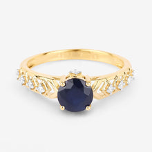Load image into Gallery viewer, 1.13 Carat Genuine Blue Sapphire and White Diamond 10K Yellow Gold Ring