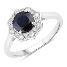 Load image into Gallery viewer, 1.34 Carat Genuine Blue Sapphire and White Diamond 10K White Gold Ring