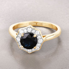 Load image into Gallery viewer, 1.34 Carat Genuine Blue Sapphire and White Diamond 10K Yellow Gold Ring