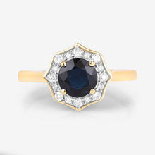 Load image into Gallery viewer, 1.34 Carat Genuine Blue Sapphire and White Diamond 10K Yellow Gold Ring