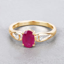 将图片加载到图库查看器,0.95 Carat Genuine Ruby and White Diamond 14K Yellow Gold Ring