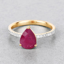 将图片加载到图库查看器,1.68 Carat Genuine Ruby and White Diamond 14K Yellow Gold Ring