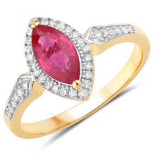将图片加载到图库查看器,0.96 Carat Genuine Ruby and White Diamond 14K Yellow Gold Ring