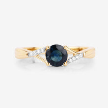 Load image into Gallery viewer, 0.88 Carat Genuine Blue Sapphire and White Diamond 14K Yellow Gold Ring