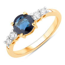 将图片加载到图库查看器,1.38 Carat Genuine Blue Sapphire and White Diamond 14K Yellow Gold Ring