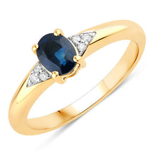 Load image into Gallery viewer, 0.84 Carat Genuine Blue Sapphire and White Diamond 14K Yellow Gold Ring
