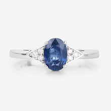 Load image into Gallery viewer, 1.01 Carat Genuine Blue Sapphire and White Diamond 14K White Gold Ring