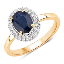 Load image into Gallery viewer, 1.84 Carat Genuine Blue Sapphire and White Diamond 14K Yellow Gold Ring