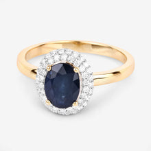 Load image into Gallery viewer, 1.84 Carat Genuine Blue Sapphire and White Diamond 14K Yellow Gold Ring