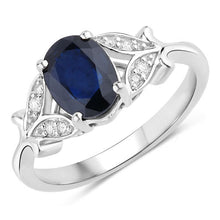 将图片加载到图库查看器,1.62 Carat Genuine Blue Sapphire and White Diamond 14K White Gold Ring