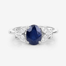 将图片加载到图库查看器,1.62 Carat Genuine Blue Sapphire and White Diamond 14K White Gold Ring