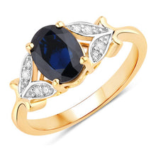Load image into Gallery viewer, 1.62 Carat Genuine Blue Sapphire and White Diamond 14K Yellow Gold Ring