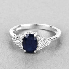 Load image into Gallery viewer, 1.73 Carat Genuine Blue Sapphire and White Diamond 14K White Gold Ring
