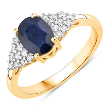 Load image into Gallery viewer, 1.73 Carat Genuine Blue Sapphire and White Diamond 14K Yellow Gold Ring