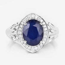 Load image into Gallery viewer, 3.31 Carat Genuine Blue Sapphire and White Diamond 14K White Gold Ring