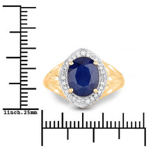 将图片加载到图库查看器,3.31 Carat Genuine Blue Sapphire and White Diamond 14K Yellow Gold Ring