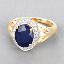 将图片加载到图库查看器,3.31 Carat Genuine Blue Sapphire and White Diamond 14K Yellow Gold Ring