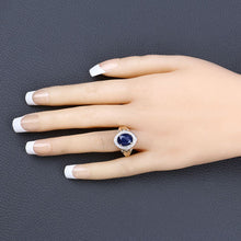 将图片加载到图库查看器,3.31 Carat Genuine Blue Sapphire and White Diamond 14K Yellow Gold Ring