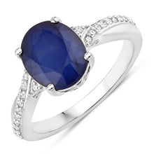 Load image into Gallery viewer, 3.28 Carat Genuine Blue Sapphire and White Diamond 14K White Gold Ring
