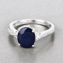 Load image into Gallery viewer, 3.28 Carat Genuine Blue Sapphire and White Diamond 14K White Gold Ring