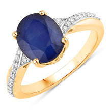 Load image into Gallery viewer, 3.28 Carat Genuine Blue Sapphire and White Diamond 14K Yellow Gold Ring