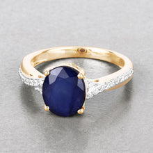 Load image into Gallery viewer, 3.28 Carat Genuine Blue Sapphire and White Diamond 14K Yellow Gold Ring