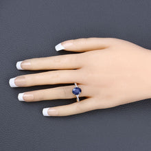 Load image into Gallery viewer, 3.28 Carat Genuine Blue Sapphire and White Diamond 14K Yellow Gold Ring