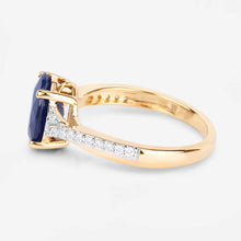 Load image into Gallery viewer, 3.28 Carat Genuine Blue Sapphire and White Diamond 14K Yellow Gold Ring