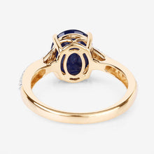 Load image into Gallery viewer, 3.28 Carat Genuine Blue Sapphire and White Diamond 14K Yellow Gold Ring