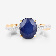 Load image into Gallery viewer, 3.28 Carat Genuine Blue Sapphire and White Diamond 14K Yellow Gold Ring