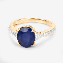 Load image into Gallery viewer, 3.28 Carat Genuine Blue Sapphire and White Diamond 14K Yellow Gold Ring