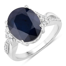 Load image into Gallery viewer, 6.54 Carat Genuine Blue Sapphire and White Diamond 14K White Gold Ring