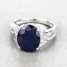 Load image into Gallery viewer, 6.54 Carat Genuine Blue Sapphire and White Diamond 14K White Gold Ring