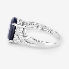 Load image into Gallery viewer, 6.54 Carat Genuine Blue Sapphire and White Diamond 14K White Gold Ring