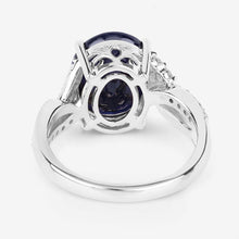 Load image into Gallery viewer, 6.54 Carat Genuine Blue Sapphire and White Diamond 14K White Gold Ring