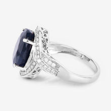 Load image into Gallery viewer, 6.52 Carat Genuine Blue Sapphire and White Diamond 14K White Gold Ring