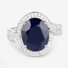 Load image into Gallery viewer, 6.52 Carat Genuine Blue Sapphire and White Diamond 14K White Gold Ring