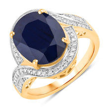 Load image into Gallery viewer, 6.52 Carat Genuine Blue Sapphire and White Diamond 14K Yellow Gold Ring