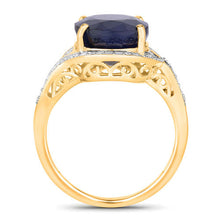 Load image into Gallery viewer, 6.52 Carat Genuine Blue Sapphire and White Diamond 14K Yellow Gold Ring
