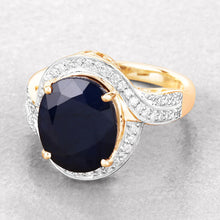 Load image into Gallery viewer, 6.52 Carat Genuine Blue Sapphire and White Diamond 14K Yellow Gold Ring