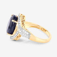 Load image into Gallery viewer, 6.52 Carat Genuine Blue Sapphire and White Diamond 14K Yellow Gold Ring