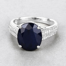 Load image into Gallery viewer, 6.49 Carat Genuine Blue Sapphire and White Diamond 14K White Gold Ring