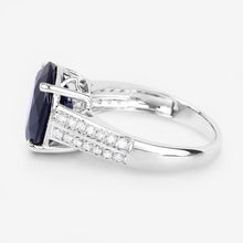 Load image into Gallery viewer, 6.49 Carat Genuine Blue Sapphire and White Diamond 14K White Gold Ring