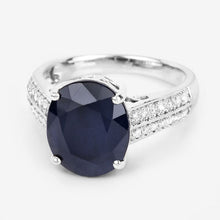 Load image into Gallery viewer, 6.49 Carat Genuine Blue Sapphire and White Diamond 14K White Gold Ring