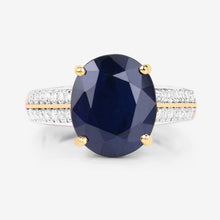 Load image into Gallery viewer, 6.49 Carat Genuine Blue Sapphire and White Diamond 14K Yellow Gold Ring