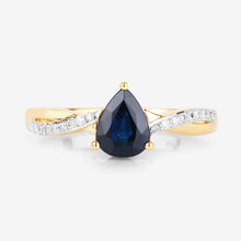 Load image into Gallery viewer, 1.17 Carat Genuine Blue Sapphire and White Diamond 14K Yellow Gold Ring