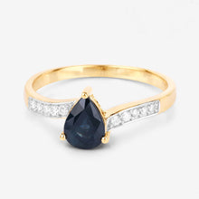 Load image into Gallery viewer, 0.89 Carat Genuine Blue Sapphire and White Diamond 14K Yellow Gold Ring