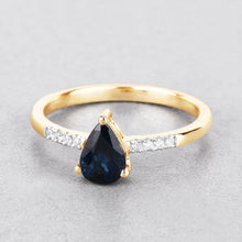 Load image into Gallery viewer, 0.86 Carat Genuine Blue Sapphire and White Diamond 14K Yellow Gold Ring
