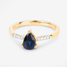 Load image into Gallery viewer, 0.86 Carat Genuine Blue Sapphire and White Diamond 14K Yellow Gold Ring